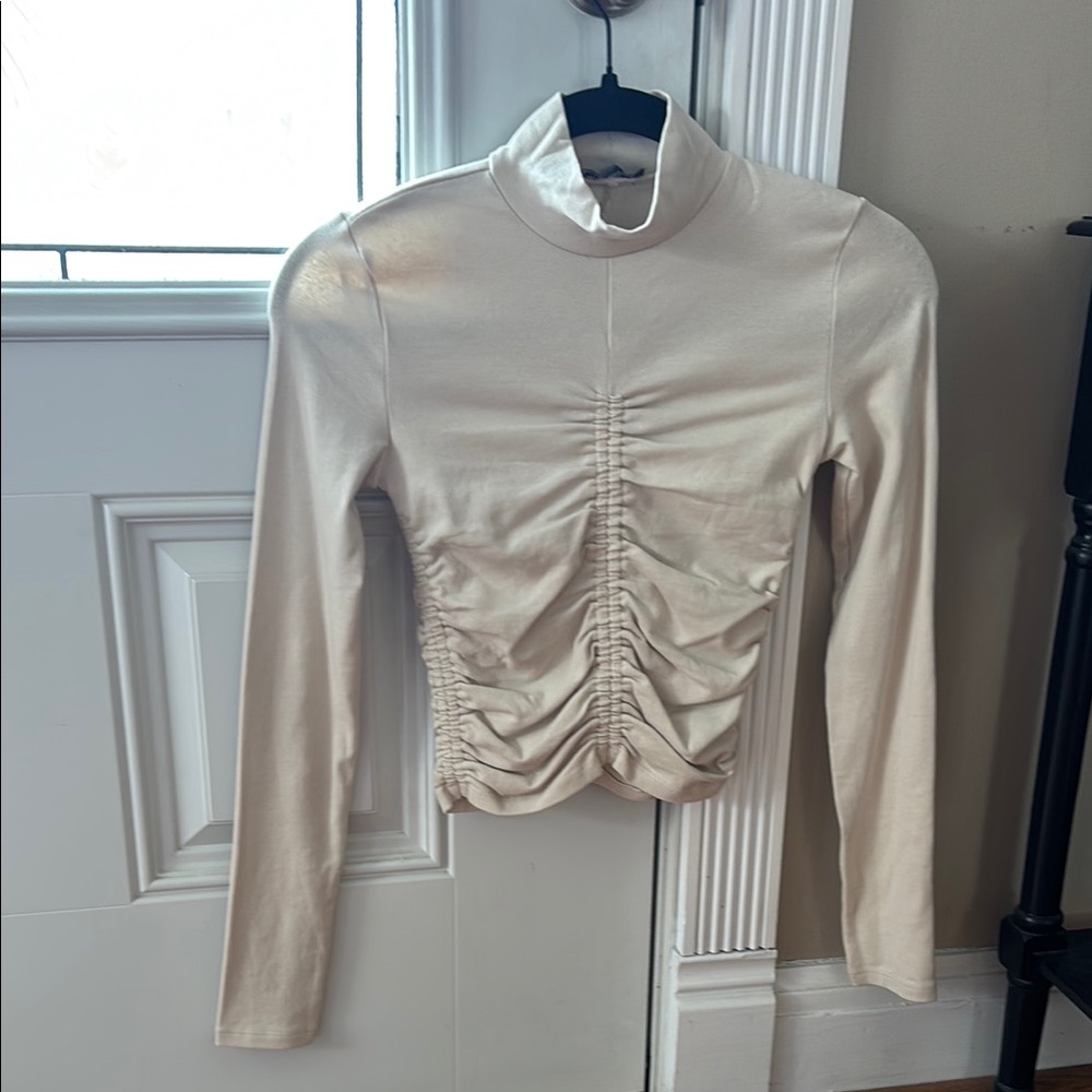 Zara Cream Ruched Turtleneck Top